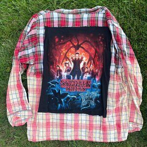 Adult XL Stranger Things Ombré Bleach Dye Band Flannel Shirt